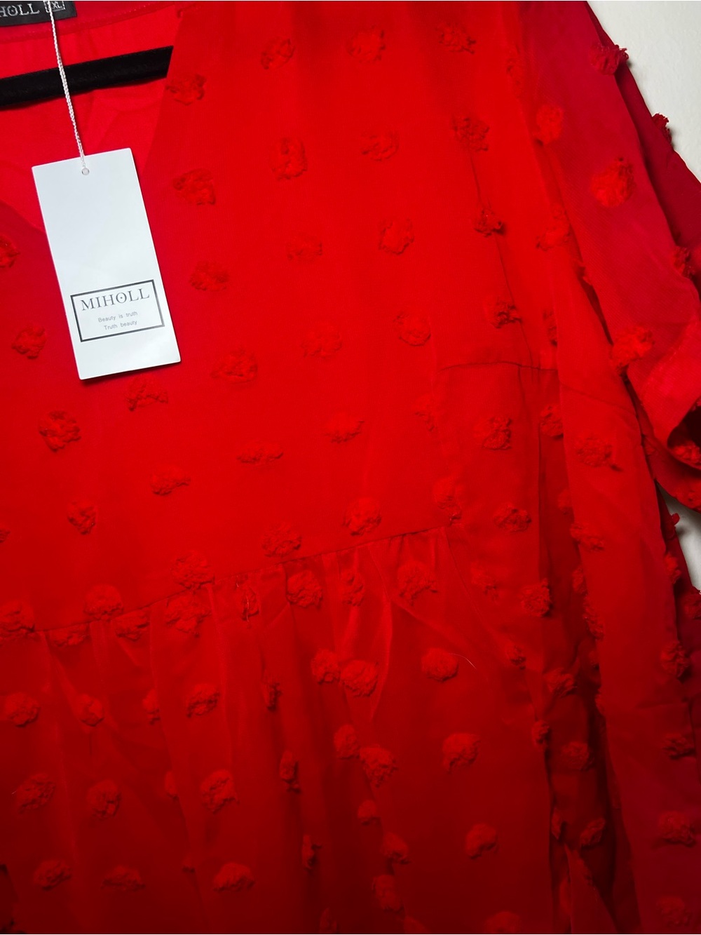Women's Red Textured Dress - Relaxed Shift - Picture 3 of 7